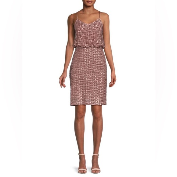 VINCE CAMUTO Sequined Blouson Sheath Dress Rose Pink Women’s Size 12 - Picture 1 of 15